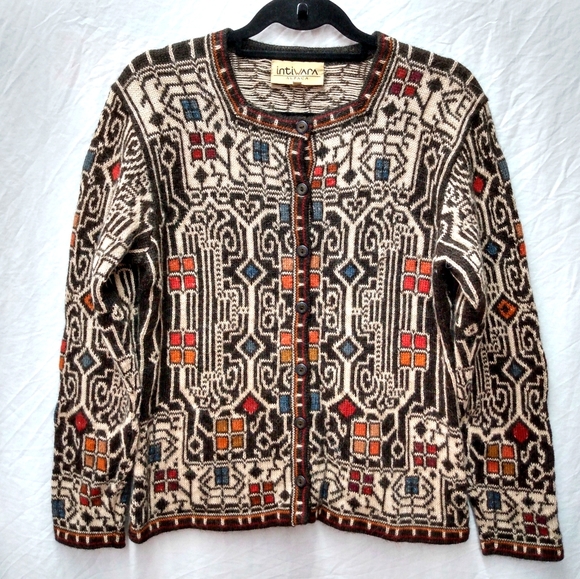 Intiwara Sweaters - Intiwara Alpaca Tribal design cardigan sweater